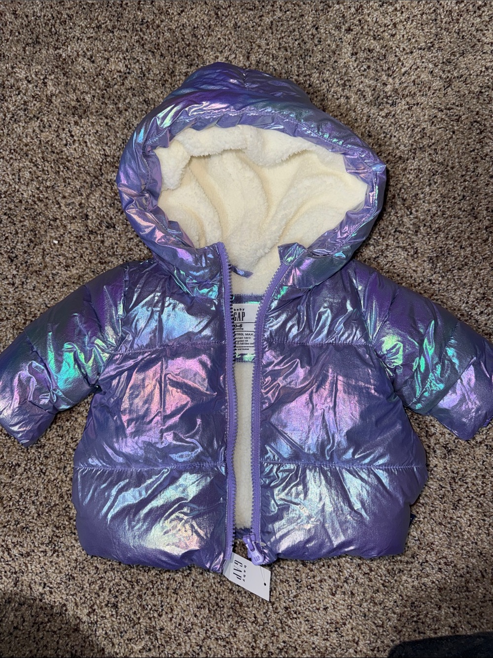 GAP Iridescent Purple-Blue Kids Hooded Puffer Jacket